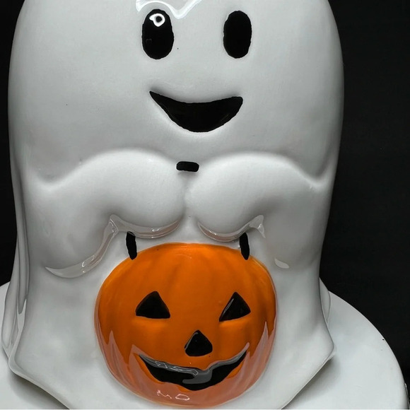 Halloween Happy Ghost w/ Pumpkin Pal Ceramic XL Cookie Jar - 2 Mugs & Spoon Rest - Picture 7 of 16
